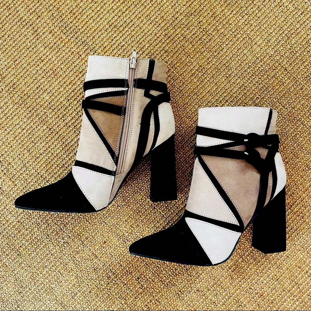 Brand new never worn Beige & Black booties.